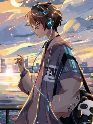 รูปการ์ตูนผู้ชาย เท่ๆ ใส่หูฟัง