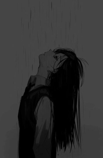 รูปภาพการ์ตูนผู้หญิง เศร้า กลางสายฝน