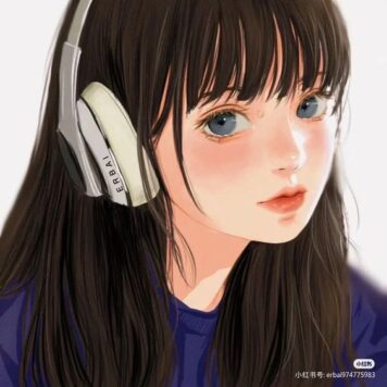 รูปการ์ตูนผู้หญิง ใส่หูฟัง