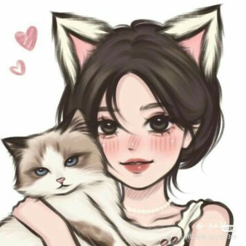 รูปการ์ตูนผู้หญิง น่ารักๆ สวยๆ ผมสั้น อุ้มแมว