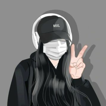 รูปภาพการ์ตูน ผู้หญิง เท่ๆ ใส่แมส หูฟัง