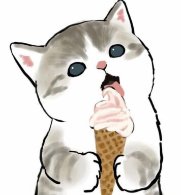 รูปการ์ตูนแมว น่ารัก กินไอติม