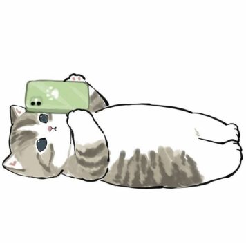 รูปการ์ตูนแมว น่ารัก นอนเล่นมือถือ