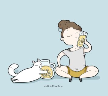 รูปการ์ตูนแมวกับคน