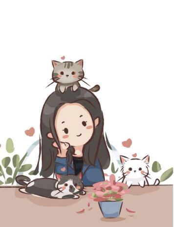 รูปการ์ตูนแมวกับคน