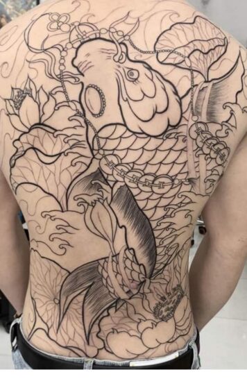 ลายสักปลาคราฟ ดอกบัว