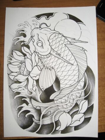 ลายสักปลาคราฟ ดอกบัว