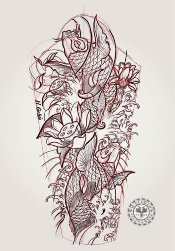 ลายสักปลาคราฟ ดอกบัว