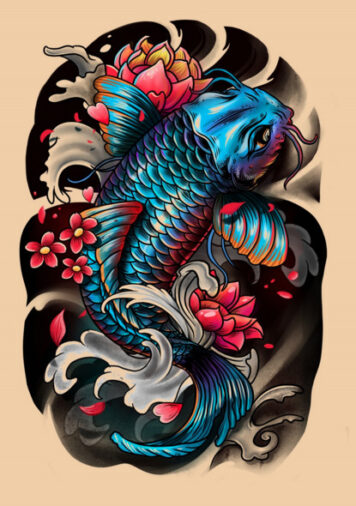 ลายสักปลาคราฟ ดอกบัว